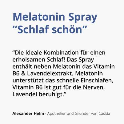 Sie sehen eine Packung Casida Melatonin Spray „Schlaf schön“, Produktbild: 03 Casida Melatonin Spray „Schlaf schön“, A-Nr.: 5429819 - 03