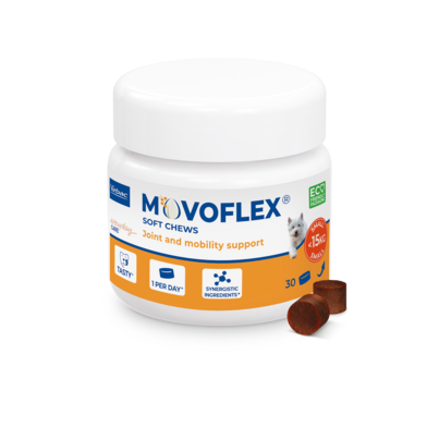 Sie sehen eine Packung Movoflex S - Soft Chews für Hunde < 15kg, Produktbild: 01 Movoflex S - Soft Chews für Hunde < 15kg, A-Nr.: 5731228 - 01