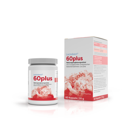 Sie sehen eine Packung Lactobact 60plus, Produktbild: 01 Lactobact 60plus, A-Nr.: 3967760 - 01