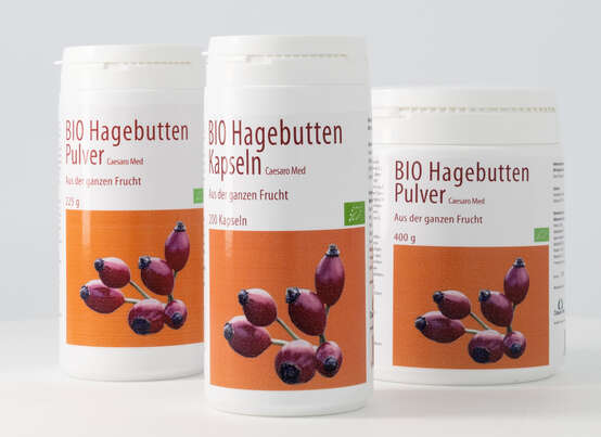 Sie sehen eine Packung Hagebuttenpulver Caesaro-med 225 g, Produktbild: 02 Hagebuttenpulver Caesaro-med 225 g, A-Nr.: 3148298 - 02