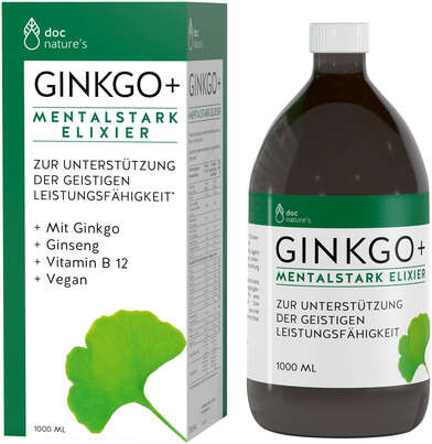 Sie sehen eine Packung doc nature’s Ginkgo + Mentalstark Elixier, Produktbild: 01 doc nature’s Ginkgo + Mentalstark Elixier, A-Nr.: 5286107 - 01