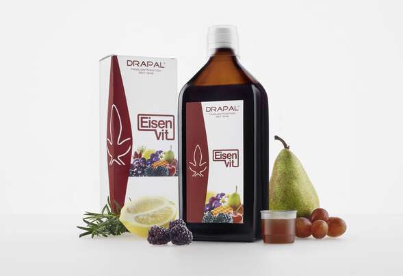 Sie sehen eine Packung DRAPAL EISENVIT ist ein Nahrungsergänzungsmittel mit Eisen, Vitamin C und B-Vitaminen. Natürlich alkoholfrei., Produktbild: 02 DRAPAL EISENVIT ist ein Nahrungsergänzungsmittel mit Eisen, Vitamin C und B-Vitaminen. Natürlich alkoholfrei., A-Nr.: 5597592 - 02