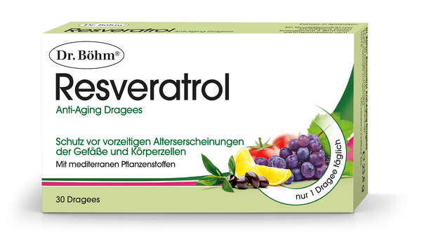Sie sehen eine Packung Dr. Böhm Resveratrol Anti-Aging, Produktbild: 01 Dr. Böhm Resveratrol Anti-Aging, A-Nr.: 2979695 - 01