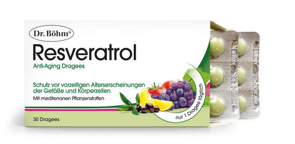 Sie sehen eine Packung Dr. Böhm Resveratrol Anti-Aging, Produktbild: 02 Dr. Böhm Resveratrol Anti-Aging, A-Nr.: 2979695 - 02