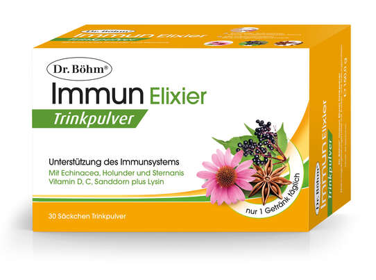 Sie sehen eine Packung Dr. Böhm Immun Elixier Trinkpulver, Produktbild: 01 Dr. Böhm Immun Elixier Trinkpulver, A-Nr.: 5377011 - 01