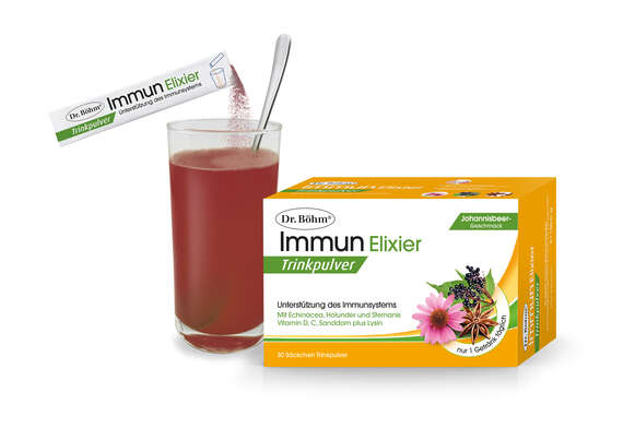 Sie sehen eine Packung Dr. Böhm Immun Elixier Trinkpulver, Produktbild: 05 Dr. Böhm Immun Elixier Trinkpulver, A-Nr.: 5377011 - 05