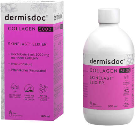 Sie sehen eine Packung dermisdoc® COLLAGEN 5000 SKINELAST® - ELIXIER, Produktbild: 01 dermisdoc® COLLAGEN 5000 SKINELAST® - ELIXIER, A-Nr.: 4793144 - 01