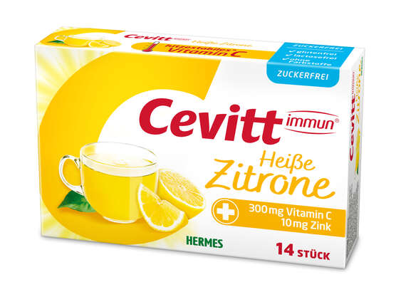 Sie sehen eine Packung Cevitt immun® Heiße Zitrone zuckerfrei 14 ST, Produktbild: 01 Cevitt immun® Heiße Zitrone zuckerfrei 14 ST, A-Nr.: 5105755 - 01