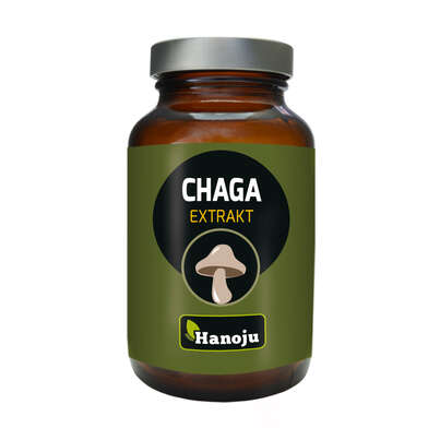 Sie sehen eine Packung Hanoju Chaga Pilz Extrakt Tabletten 400mg, Produktbild: 01 Hanoju Chaga Pilz Extrakt Tabletten 400mg, A-Nr.: 4256156 - 01