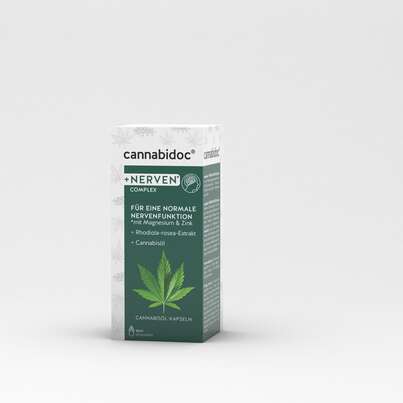 Sie sehen eine Packung cannabidoc® +NERVEN* COMPLEX, Produktbild: 03 cannabidoc® +NERVEN* COMPLEX, A-Nr.: 5607385 - 03