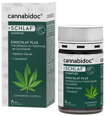 Sie sehen eine Packung cannabidoc® +SCHLAF* COMPLEX, Produktbild: 01 cannabidoc® +SCHLAF* COMPLEX, A-Nr.: 5607391 - 01