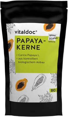 Sie sehen eine Packung vitaldoc® BIO Papaya-Kerne, Produktbild: 01 vitaldoc® BIO Papaya-Kerne, A-Nr.: 5619336 - 01