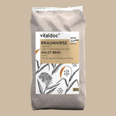 Sie sehen eine Packung vitaldoc® BIO Braunhirse, gemahlen, Produktbild: 03 vitaldoc® BIO Braunhirse, gemahlen, A-Nr.: 5619589 - 03