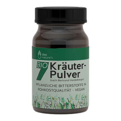 Sie sehen eine Packung doc nature’s BIO 7 Kräuter-Pulver, Glas, Produktbild: 01 doc nature’s BIO 7 Kräuter-Pulver, Glas, A-Nr.: 5619477 - 01