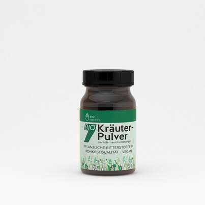 Sie sehen eine Packung doc nature’s BIO 7 Kräuter-Pulver, Glas, Produktbild: 02 doc nature’s BIO 7 Kräuter-Pulver, Glas, A-Nr.: 5619477 - 02