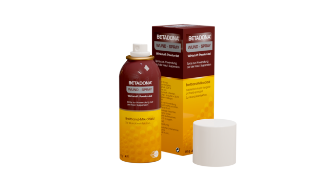 Sie sehen eine Packung Betadona® Wund-Spray 80 g, Produktbild: 02 Betadona® Wund-Spray 80 g, A-Nr.: 4473304 - 02