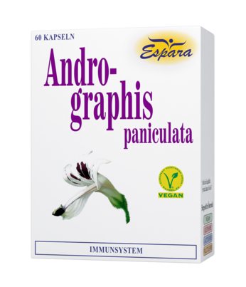 Sie sehen eine Packung Espara Andrographis Kapseln, Produktbild: 01 Espara Andrographis Kapseln, A-Nr.: 3492417 - 01