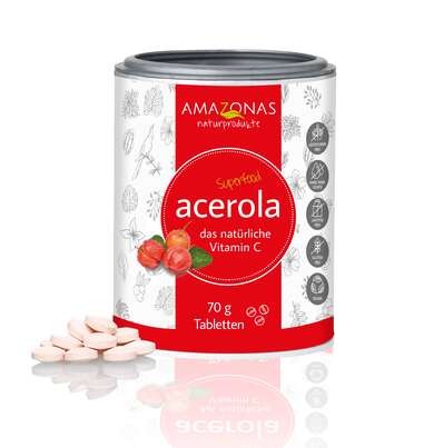Sie sehen eine Packung Acerola Vitamin C Lutschtabletten mit 17% Vitamin C, zuckerfrei, 120 Tabl., Produktbild: 01 Acerola Vitamin C Lutschtabletten mit 17% Vitamin C, zuckerfrei, 120 Tabl., A-Nr.: 5229109 - 01