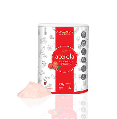Sie sehen eine Packung Acerola Vitamin C Fruchtpulver, mit 17% Vitamin C, 500g Pulverdose, Produktbild: 01 Acerola Vitamin C Fruchtpulver, mit 17% Vitamin C, 500g Pulverdose, A-Nr.: 5229055 - 01