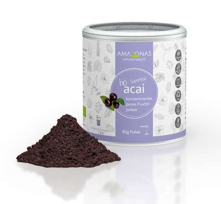 BIO Acai Fruchtpulver aus Brasilien, 100% pur, der natürliche Zellschutz, 80g, A-Nr.: 5228972 - 01