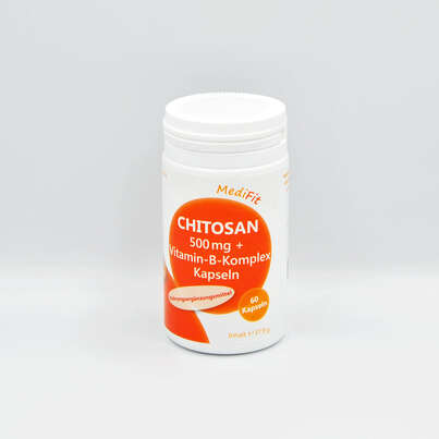 Sie sehen eine Packung Chitosan 500 mg + Vitamin-B-Komplex Kapseln, Produktbild: 01 Chitosan 500 mg + Vitamin-B-Komplex Kapseln, A-Nr.: 4547600 - 01