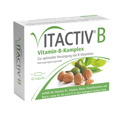 Sie sehen eine Packung VITACTIV® B Vitamin B-Komplex, Produktbild: 01 VITACTIV® B Vitamin B-Komplex, A-Nr.: 4128010 - 01