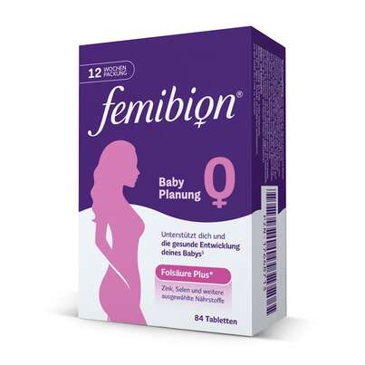 Sie sehen eine Packung FEMIBION BABYPLANUNG 0 TBL 84Stk., Produktbild: 01 FEMIBION BABYPLANUNG 0 TBL 84Stk., A-Nr.: 5725334 - 01