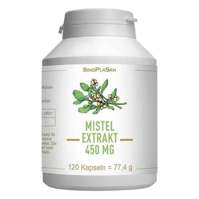 Sie sehen eine Packung Mistelextrakt 450 mg MONO 120 Kapseln, Produktbild: 01 Mistelextrakt 450 mg MONO 120 Kapseln, A-Nr.: 5374886 - 01