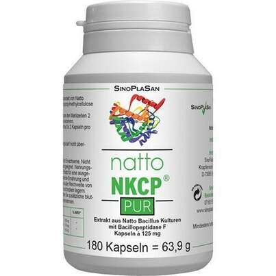 Sie sehen eine Packung Natto NKCP PUR 125 mg Natto Bacillus 180 Kapseln, Produktbild: 01 Natto NKCP PUR 125 mg Natto Bacillus 180 Kapseln, A-Nr.: 4851321 - 01