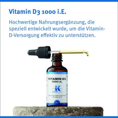Sie sehen eine Packung Vitamin D3 1000 i.E. Klean Labs flüssig, Produktbild: 05 Vitamin D3 1000 i.E. Klean Labs flüssig, A-Nr.: 5598226 - 05