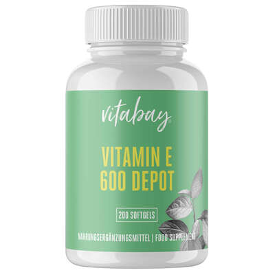 Sie sehen eine Packung Vitabay Vitamin E 600 IE Weichkapseln, Produktbild: 01 Vitabay Vitamin E 600 IE Weichkapseln, A-Nr.: 5878144 - 01