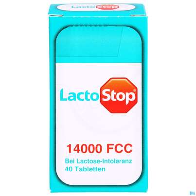 Sie sehen eine Packung Lactostop Tabl 14000 Fcc 40st, Produktbild: 01 Lactostop Tabl 14000 Fcc 40st, A-Nr.: 4303424 - 01
