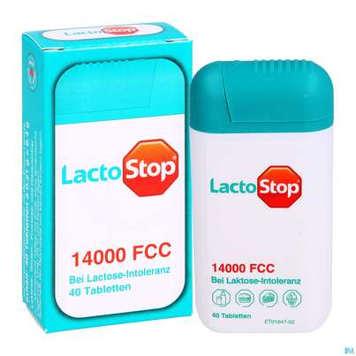 Sie sehen eine Packung Lactostop Tabl 14000 Fcc 40st, Produktbild: 05 Lactostop Tabl 14000 Fcc 40st, A-Nr.: 4303424 - 05