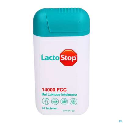 Sie sehen eine Packung Lactostop Tabl 14000 Fcc 40st, Produktbild: 06 Lactostop Tabl 14000 Fcc 40st, A-Nr.: 4303424 - 06