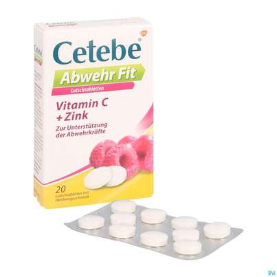 Sie sehen eine Packung Cetebe Abwehr Fit Lutschtabl 20st, Produktbild: 04 Cetebe Abwehr Fit Lutschtabl 20st, A-Nr.: 4056546 - 04