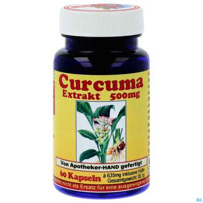 Sie sehen eine Packung Curcuma Kapseln 500mg Extrakt 60st, Produktbild: 01 Curcuma Kapseln 500mg Extrakt 60st, A-Nr.: 4171773 - 01