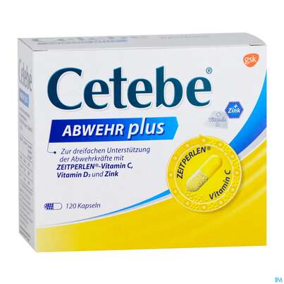 Sie sehen eine Packung Cetebe Abwehr Plus Kapseln 120st, Produktbild: 03 Cetebe Abwehr Plus Kapseln 120st, A-Nr.: 4171106 - 03