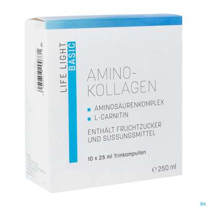 Sie sehen eine Packung Life Light Ampullen Amino Kollagen +l-carnitin 10st, Produktbild: 05 Life Light Ampullen Amino Kollagen +l-carnitin 10st, A-Nr.: 3945540 - 05
