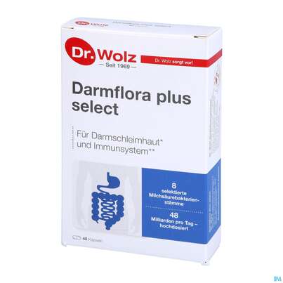 Sie sehen eine Packung Darmflora Plus Dr.wolz Select Kapseln Nr 60586 40st, Produktbild: 02 Darmflora Plus Dr.wolz Select Kapseln Nr 60586 40st, A-Nr.: 3839298 - 02