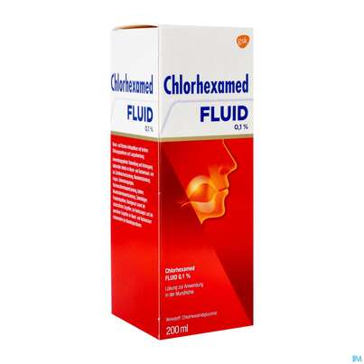 Sie sehen eine Packung Chlorhexamed Fluid 0,1% 200ml, Produktbild: 04 Chlorhexamed Fluid 0,1% 200ml, A-Nr.: 0713958 - 04