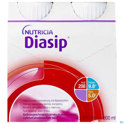 Sie sehen eine Packung Diasip 200ml Erdbeere 4st, Produktbild: 02 Diasip 200ml Erdbeere 4st, A-Nr.: 4299007 - 02