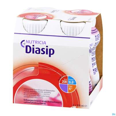 Sie sehen eine Packung Diasip 200ml Erdbeere 4st, Produktbild: 04 Diasip 200ml Erdbeere 4st, A-Nr.: 4299007 - 04