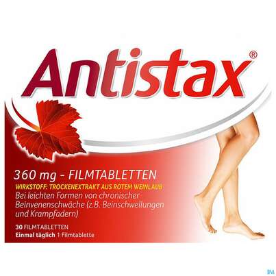 Sie sehen eine Packung Antistax Filmtabl 360mg 30st, Produktbild: 02 Antistax Filmtabl 360mg 30st, A-Nr.: 3520415 - 02