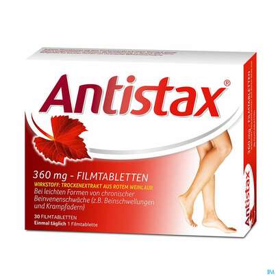 Sie sehen eine Packung Antistax Filmtabl 360mg 30st, Produktbild: 04 Antistax Filmtabl 360mg 30st, A-Nr.: 3520415 - 04