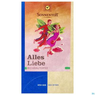 Sie sehen eine Packung Sonnentor Kraeutertee/bio Alles Liebe 02246 18st, Produktbild: 01 Sonnentor Kraeutertee/bio Alles Liebe 02246 18st, A-Nr.: 4042372 - 01