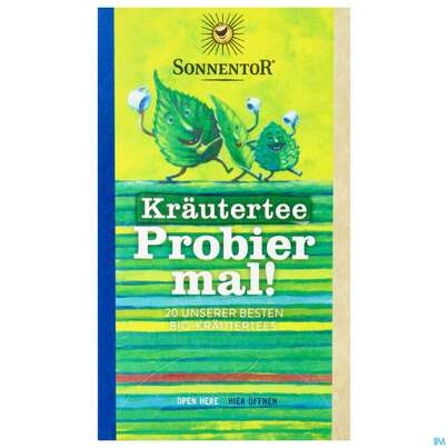 Sie sehen eine Packung Sonnentor Kraeutertee Doppelkammmerbeutel Probier Mal 02621 20st, Produktbild: 01 Sonnentor Kraeutertee Doppelkammmerbeutel Probier Mal 02621 20st, A-Nr.: 5053797 - 01