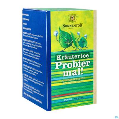 Sie sehen eine Packung Sonnentor Kraeutertee Doppelkammmerbeutel Probier Mal 02621 20st, Produktbild: 02 Sonnentor Kraeutertee Doppelkammmerbeutel Probier Mal 02621 20st, A-Nr.: 5053797 - 02