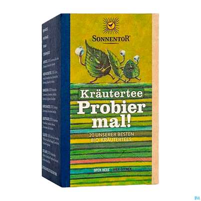 Sie sehen eine Packung Sonnentor Kraeutertee Doppelkammmerbeutel Probier Mal 02621 20st, Produktbild: 03 Sonnentor Kraeutertee Doppelkammmerbeutel Probier Mal 02621 20st, A-Nr.: 5053797 - 03