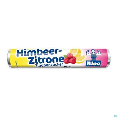 Sie sehen eine Packung Bloc Traubenzucker Rollen Himbeer-zitrone 42g, Produktbild: 01 Bloc Traubenzucker Rollen Himbeer-zitrone 42g, A-Nr.: 3253575 - 01