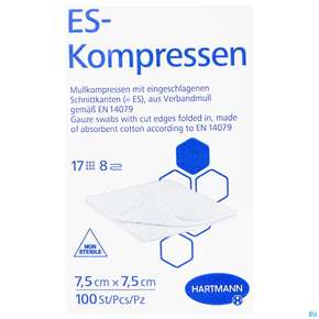 Mullkompressen-es Hartmann/unsteril 8fach 17faedig 7,5x 7,5cm 100st, A-Nr.: 1152918 - 01